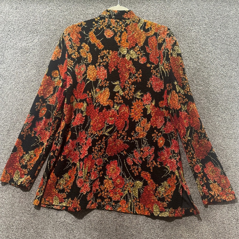 Coldwater Creek Womens M Floral Brocade Open Front Cardigan Jacket Black Orange - Picture 2 of 10